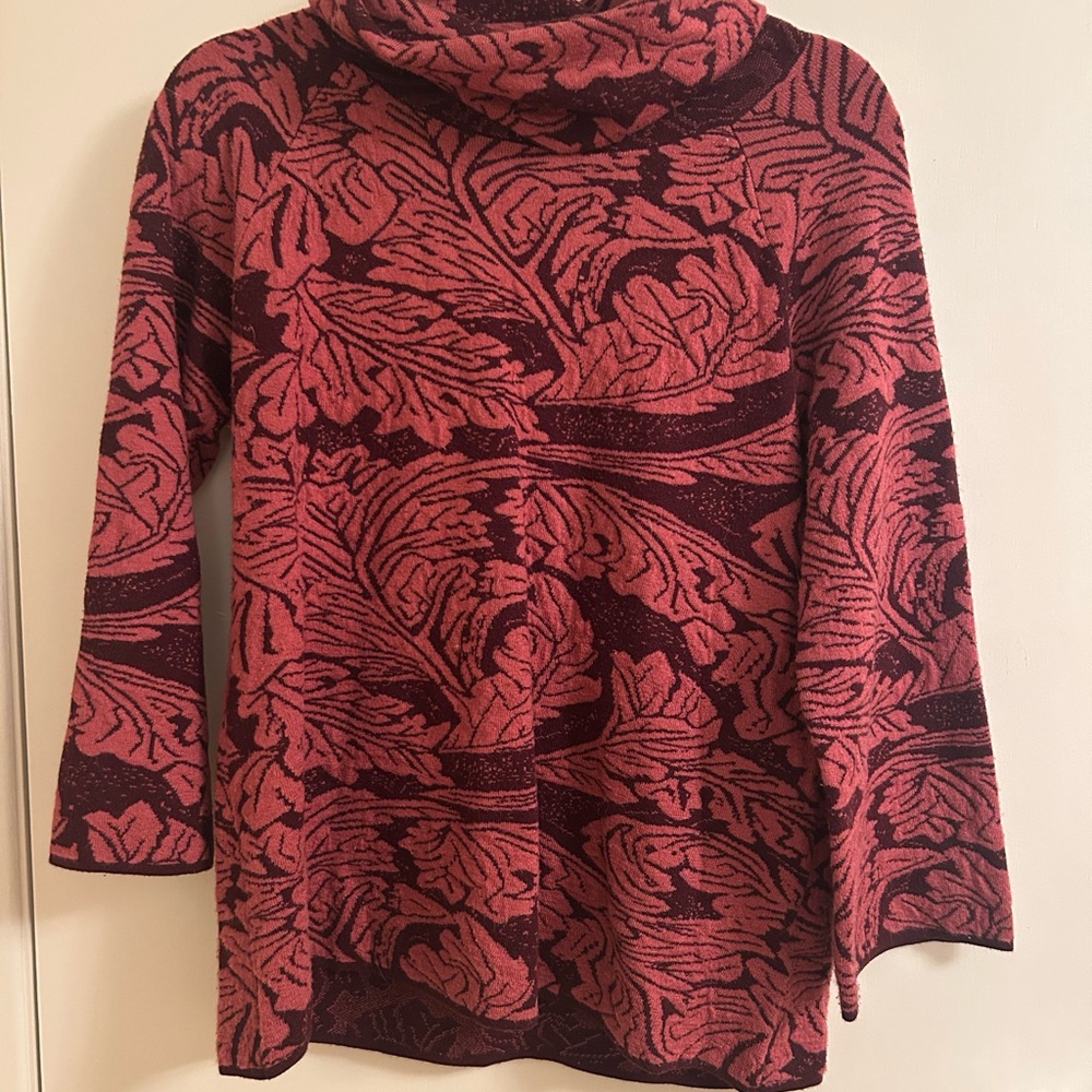 Free People Floral Patterned Pink and Burgundy Sweater
